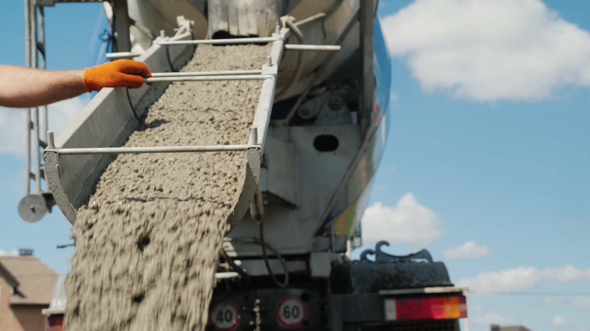 Concrete pouring from a mixer truck